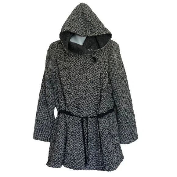 Free People Coat Womens Small Satellite Image Tweed Hooded Swing Wool Blend - Picture 3 of 12
